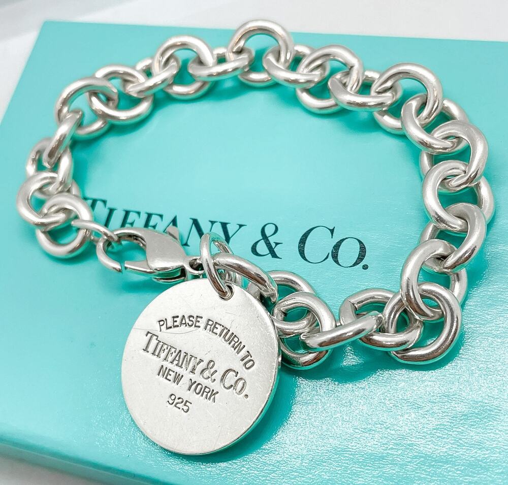 Tiffany & Co. Return to Tiffany Circle Tag Charm Bracelet Sterling Silver 7"